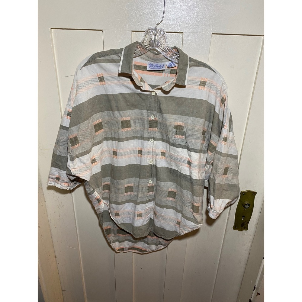 Vintage Angelique N.Y.C. Cotton Striped Geometric‎ Button Down Shirt size M